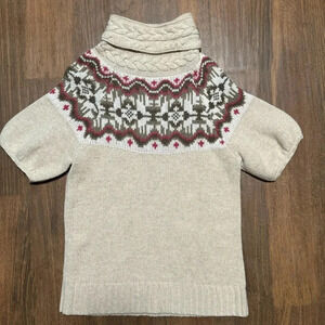 OLD NAVY Short Sleeve FairIsle Turtleneck Sweater Lambswool Angora Blend Size XL